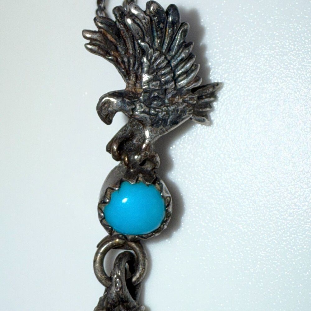Native American earrings necklace eagle feather turquoise gems vintage jewelry - Picture 8 of 11